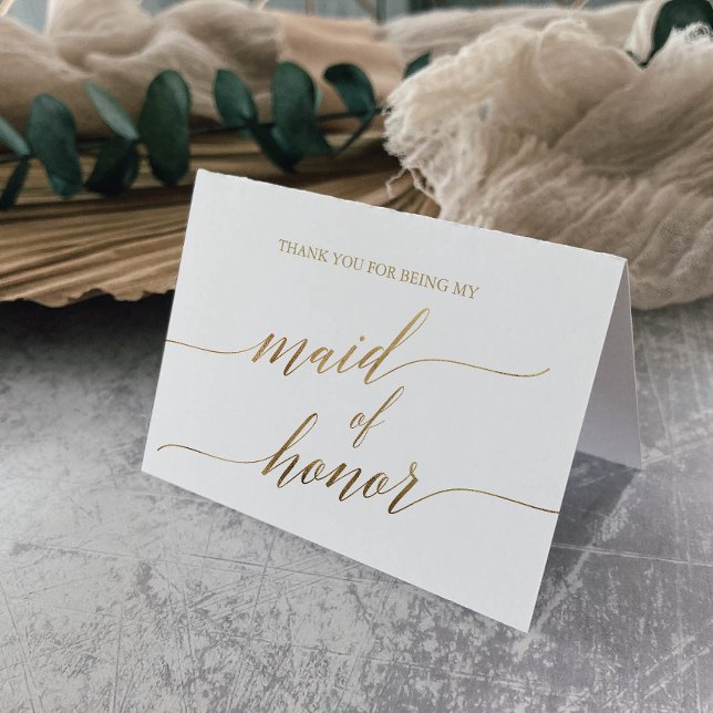 Elegant Guld Calligraphy Maid of honor Tack Kort (Skapare uppladdad)