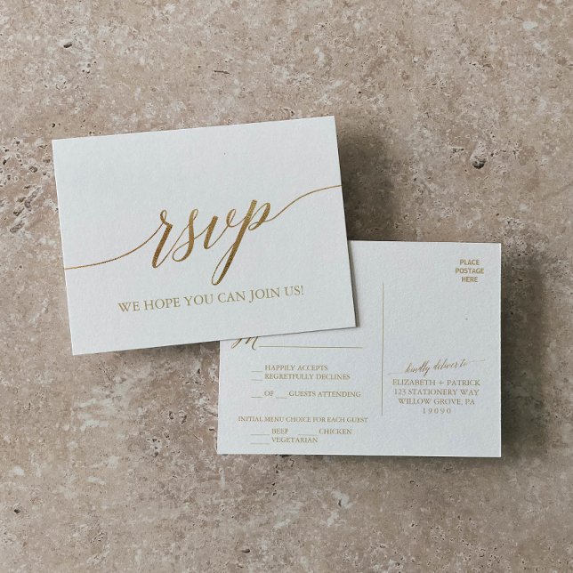 Elegant Guld Calligraphy Menu Choice OSA Postcard Inbjudan Vykort (Skapare uppladdad)