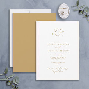 Elegant Guld Calligraphy Monogram Bröllop Inbjudningar