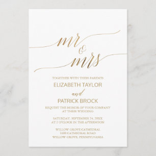Elegant Guld Calligraphy Mr & Mrs Bröllop Inbjudningar