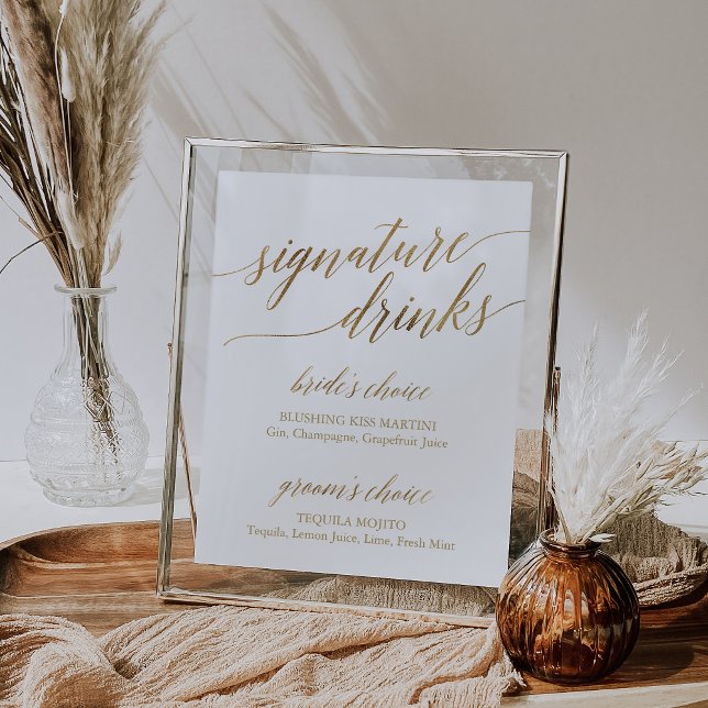 Elegant Guld Calligraphy Namnteckning Drinks Sign Poster (Skapare uppladdad)