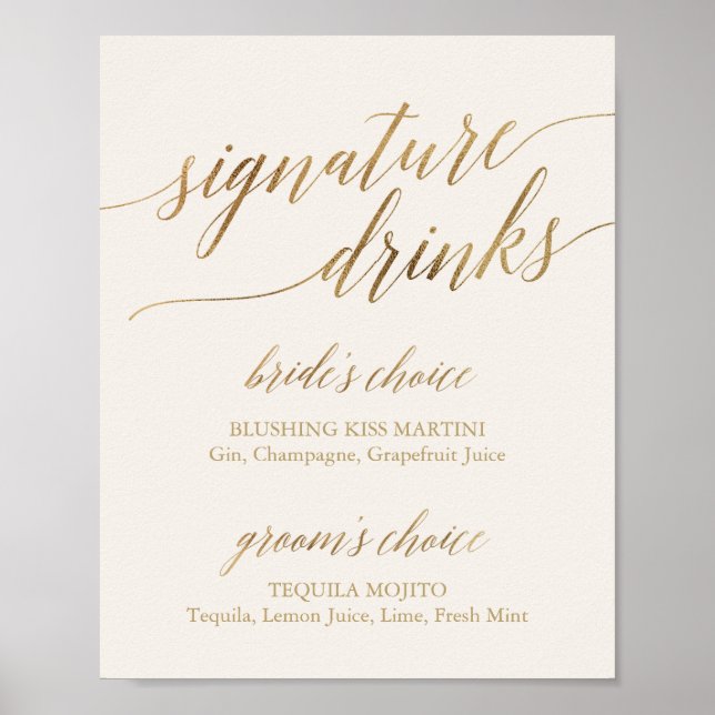 Elegant Guld Calligraphy | Namnteckning elfenbensd Poster (Framsidan)