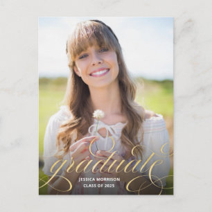 Elegant Guld Calligraphy Overlay Photo Studenten Vykort