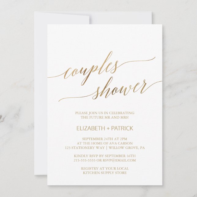 Elegant Guld Calligraphy Par Shower Inbjudningar (Framsida)