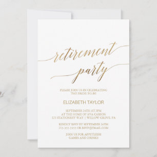 Elegant Guld Calligraphy Pension Party Inbjudningar