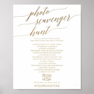 Elegant Guld Calligraphy Photo Scavenger Hunt Sign Poster