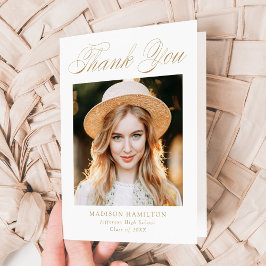 Elegant Guld Calligraphy Photo Studenten Tack Kort