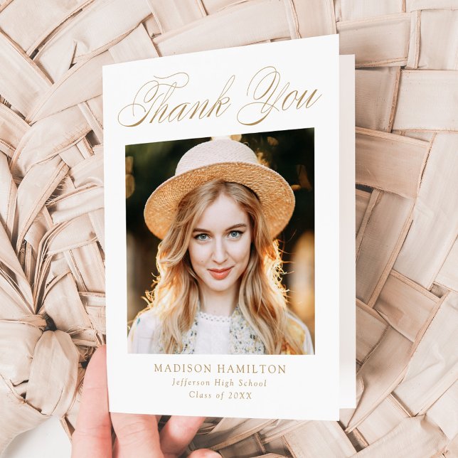 Elegant Guld Calligraphy Photo Studenten Tack Kort (Skapare uppladdad)