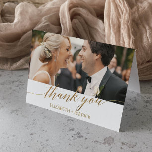 Elegant Guld Calligraphy Photo Tackto You Card Tack Kort