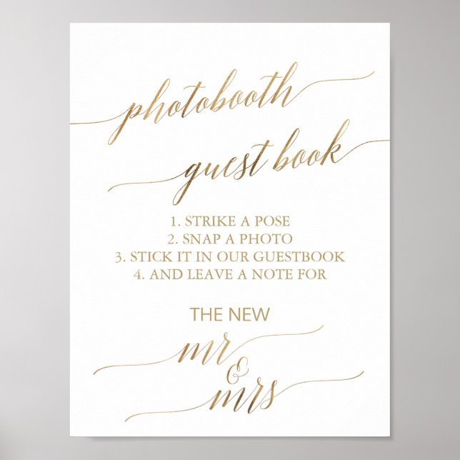 Elegant Guld Calligraphy Photobooth Guest Bok Poster (Framsidan)
