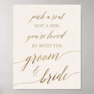 Elegant Guld Calligraphy Platsbeteckning för Elf Poster