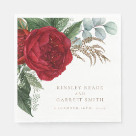 Elegant Guld Calligraphy Red Blommigt Bröllop Pappersservett