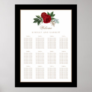 Elegant Guld Calligraphy Red Blommigt Bröllop Poster