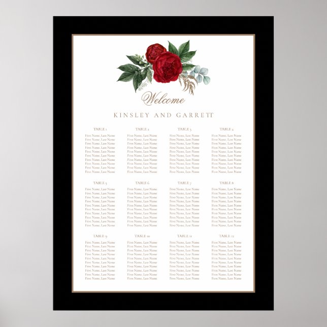 Elegant Guld Calligraphy Red Blommigt Bröllop Poster (Framsidan)