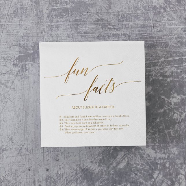 Elegant Guld Calligraphy Roligt Facts Bröllop Napk Pappersservett (Skapare uppladdad)