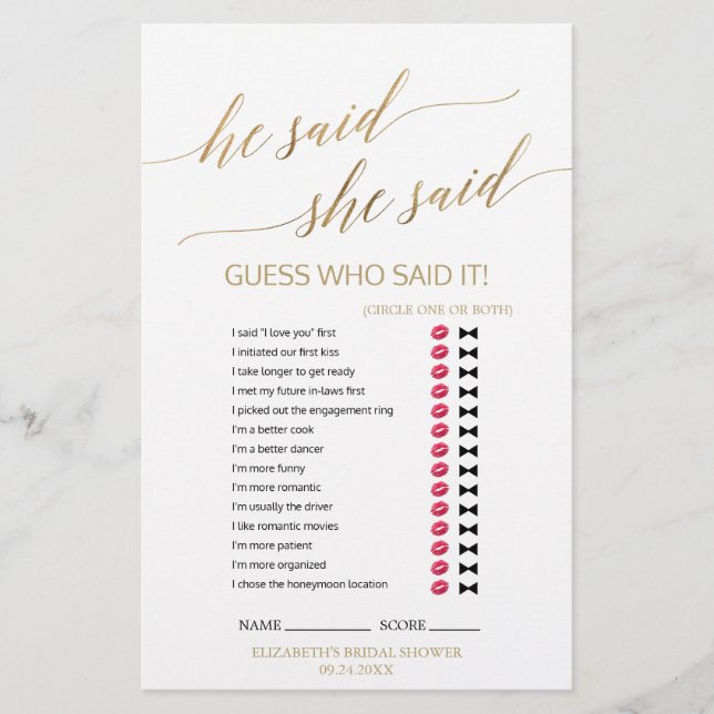 Elegant Guld Calligraphy sa att hon sa att spel (Framsida)