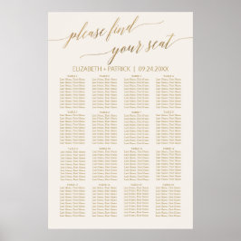 Elegant Guld Calligraphy | Sätesdiagram för Elfenb Poster