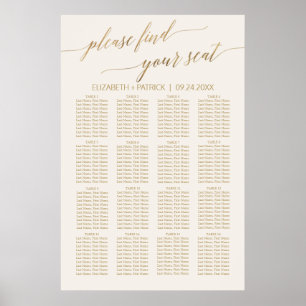 Elegant Guld Calligraphy Sätesdiagram för Elfenb Poster