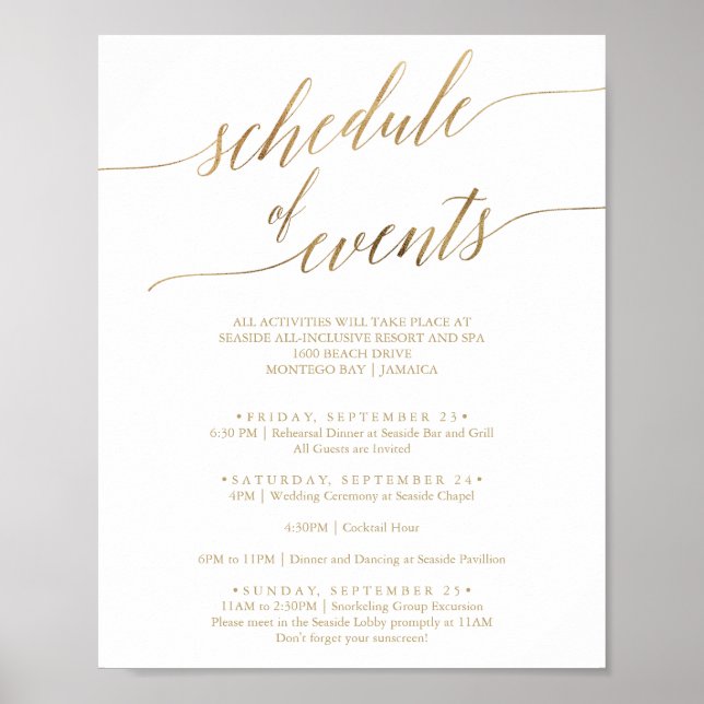Elegant Guld Calligraphy Schedule of Events Poster (Framsidan)