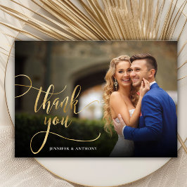 Elegant Guld Calligraphy Script 2 Photo Bröllop Tack Kort