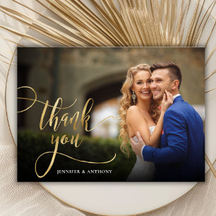 Elegant Guld Calligraphy Script 2 Photo Bröllop Tack Kort