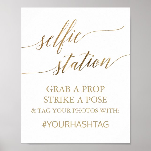 Elegant Guld Calligraphy Selfie Station Sign Poster (Framsidan)