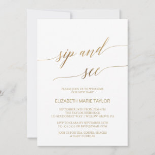 Elegant Guld Calligraphy Sip and See Inbjudningar