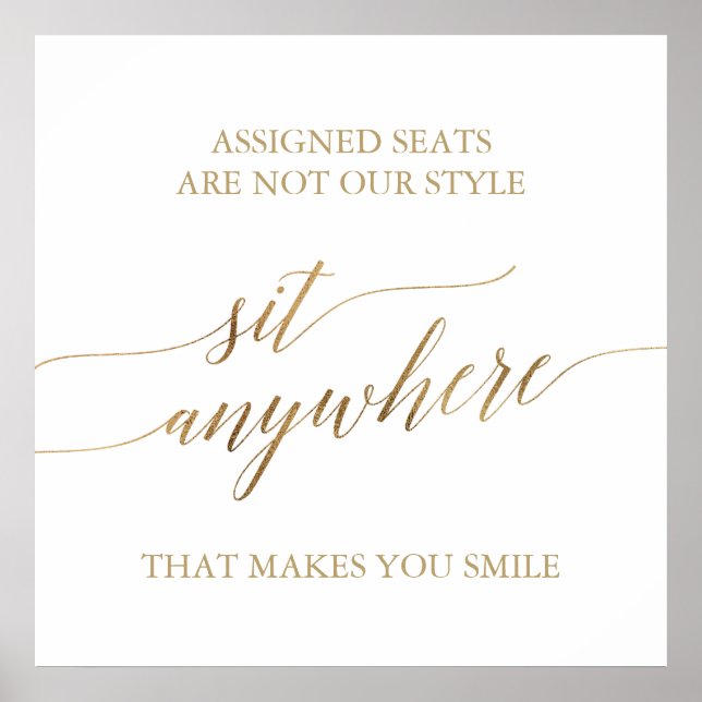 Elegant Guld Calligraphy Sit Anywhere Square Sign Poster (Framsidan)