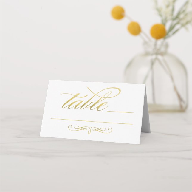 Elegant Guld Calligraphy-skript Bröllop Bord Placeringskort (Framsida)