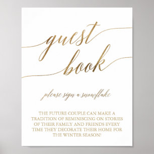 Elegant Guld Calligraphy Snowflake Guest Bok Poster