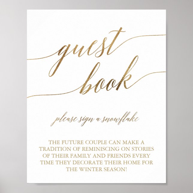 Elegant Guld Calligraphy Snowflake Guest Bok Poster (Framsidan)