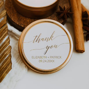 Elegant Guld Calligraphy Tack Wedding Favor Runt Klistermärke