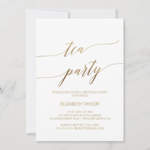 Elegant Guld Calligraphy Tea Party Birthday Inbjudningar