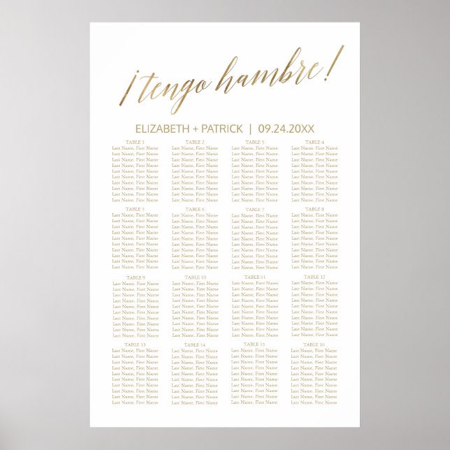 Elegant Guld Calligraphy Tengo Hambre Bord Plan Poster (Framsidan)
