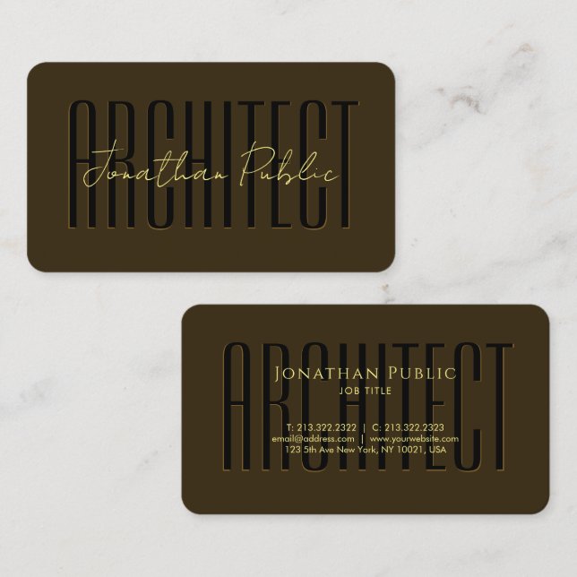 Elegant Guld Calligraphy Text Luxury Architect Visitkort (Fram/baksida)