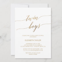 Elegant Guld Calligraphy Twin Boys Baby Shower