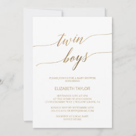 Elegant Guld Calligraphy Twin Boys Baby Shower Inbjudningar