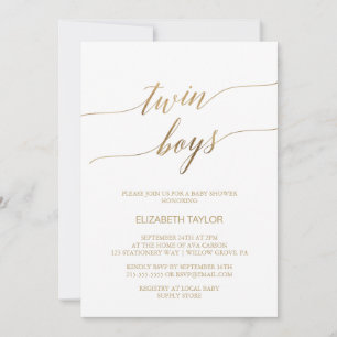 Elegant Guld Calligraphy Twin Boys Baby Shower Inbjudningar
