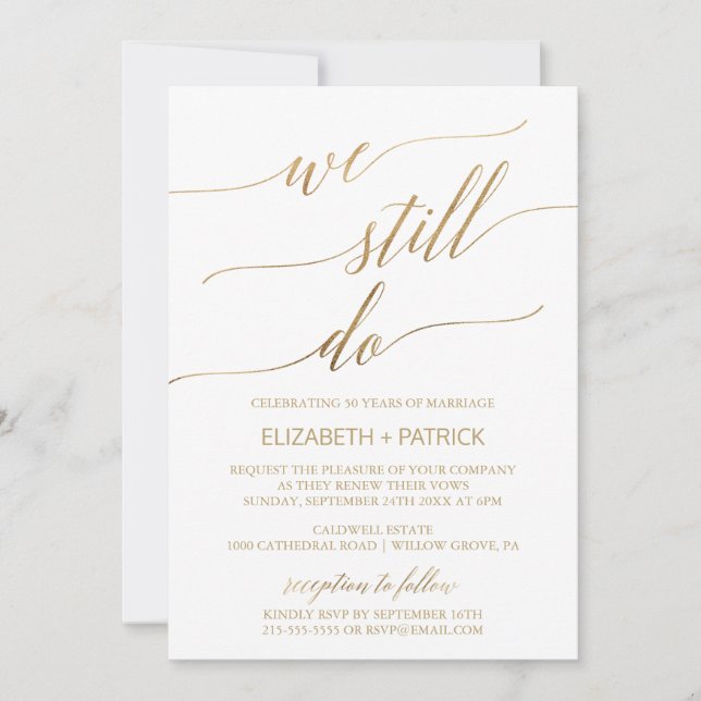 Elegant Guld Calligraphy Vow Renewal Inbjudningar (Framsida)