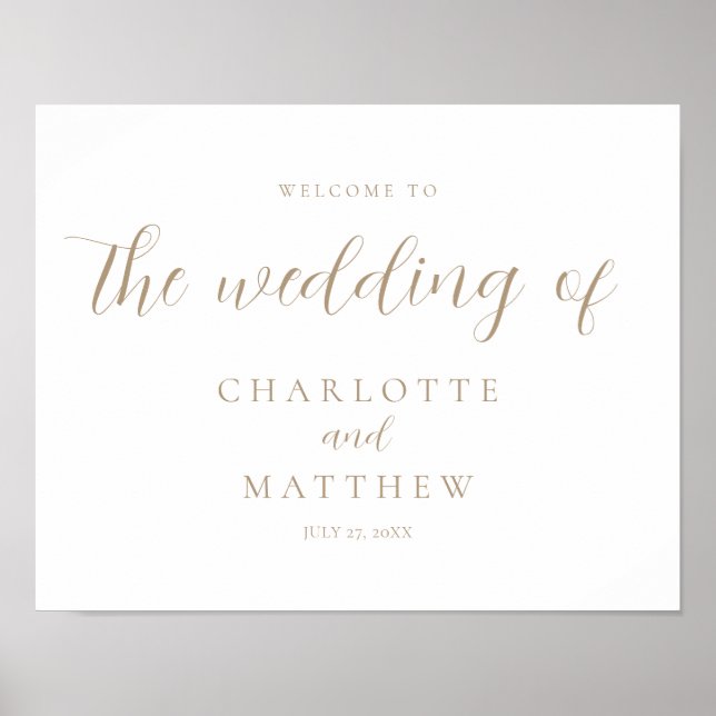 Elegant Guld Calligraphy Welcome Bröllop Poster (Framsidan)