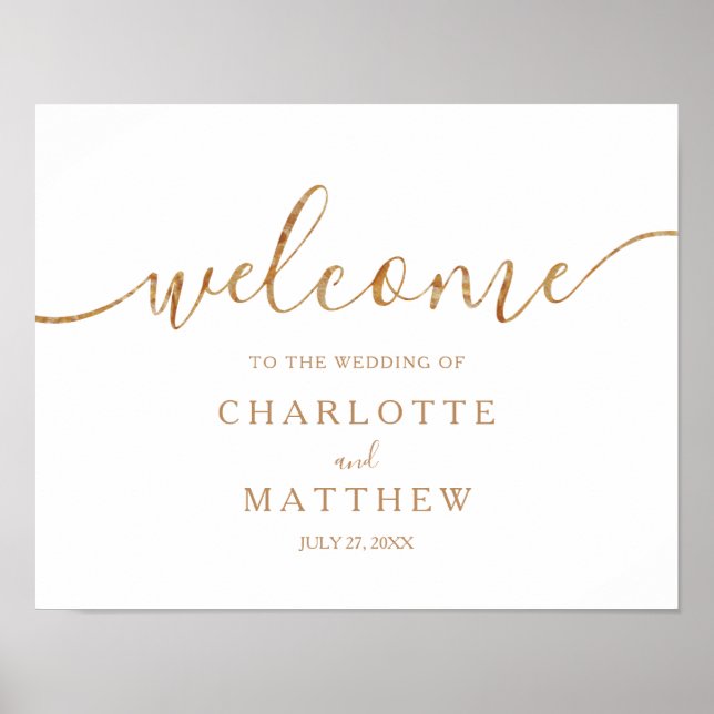 Elegant Guld Calligraphy Welcome Bröllop Poster (Framsidan)