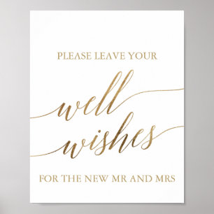 Elegant Guld Calligraphy well Önskemål Sign Poster