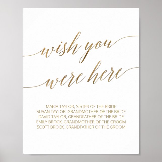 Elegant Guld Calligraphy Wish you was here Sign Poster (Framsidan)