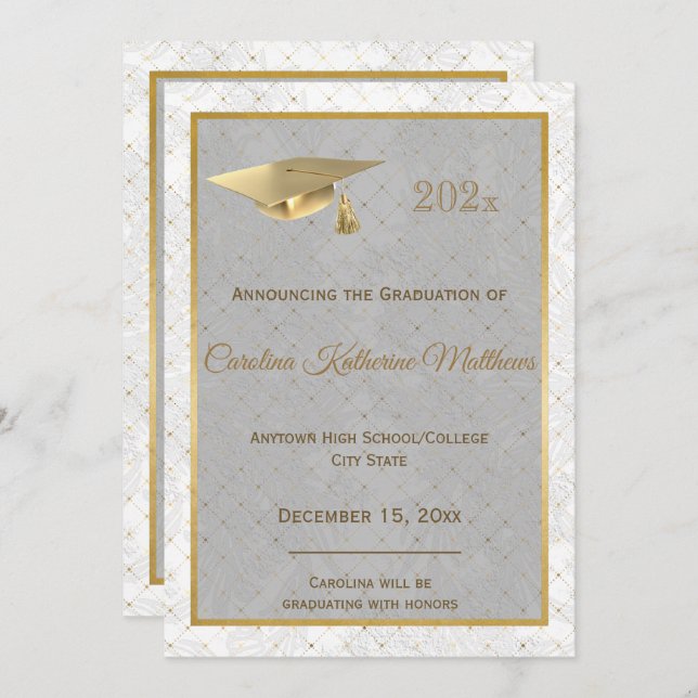 Elegant Guld Cap Photo Studenten Meddelande (Fram/baksida)