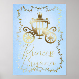 Elegant Guld Carriage Blue Storybook Personlig Poster