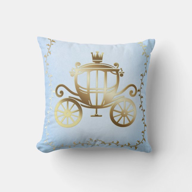 Elegant Guld Carriage Blue Storybook Princess Kudde (Framsida)