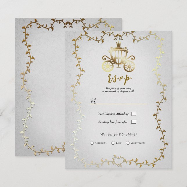 Elegant Guld Carriage White Storybook Bröllop OSA Inbjudningar (Fram/baksida)