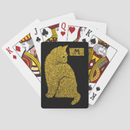 Elegant Guld Cat on Black Cat Lover Monogram Casinokort