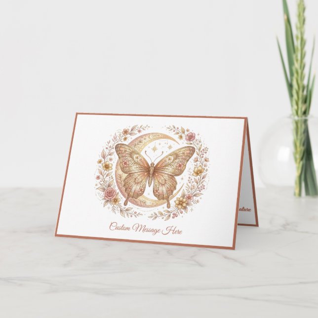 Elegant Guld Celestial Fjäril Månens Blommig Konst Kort (Framsida)