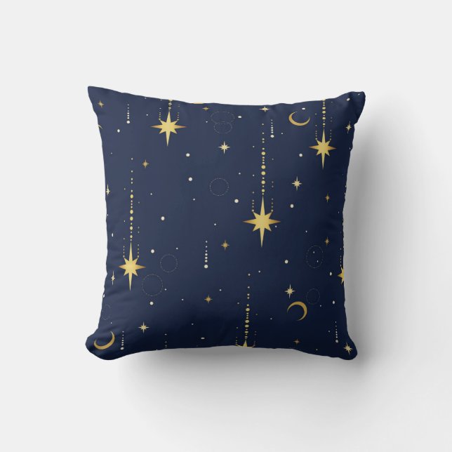 Elegant Guld Celestial Måne & Stjärnor Sömlöst Mön Kudde (Framsida)